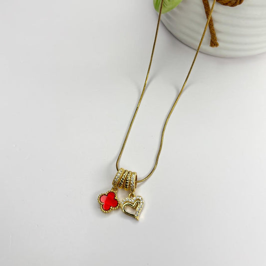 Crimson Clover Heart Necklace