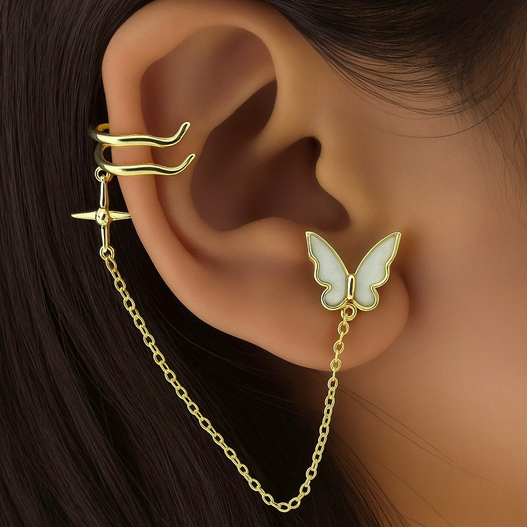 Butterfly Chain Stud Cuff Earring