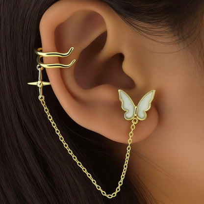 Butterfly Chain Stud Cuff Earring