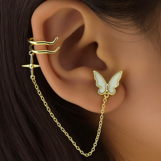Butterfly Chain Stud Cuff Earring