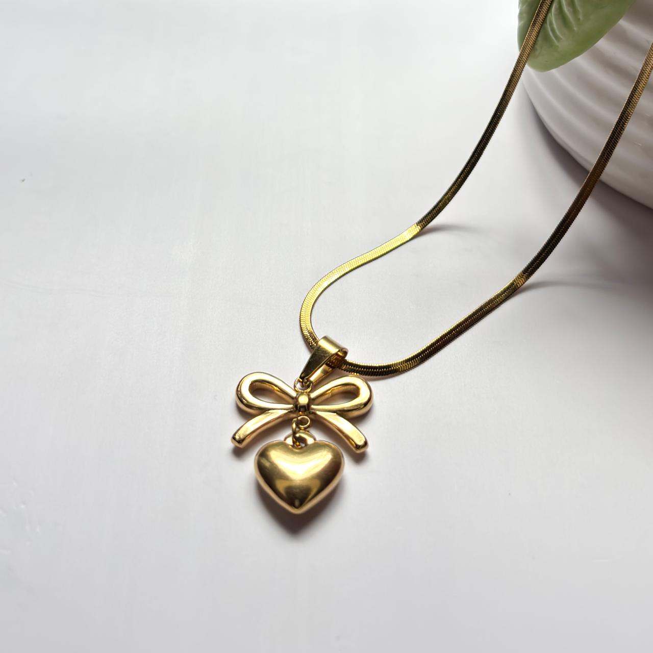 Bow Hanging Heart Necklace