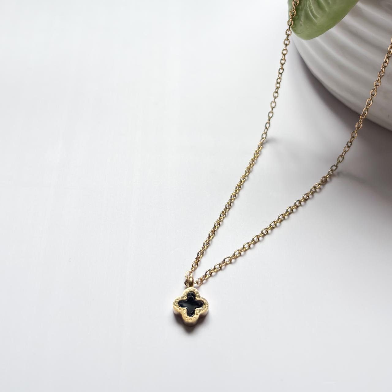 Mini Dual White & Black Clover Necklace