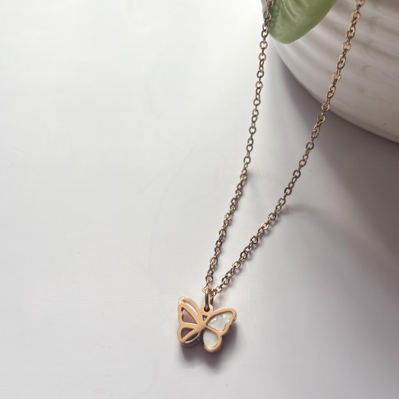 Dual-Sided Butterfly Pendant Necklace - Rosegold