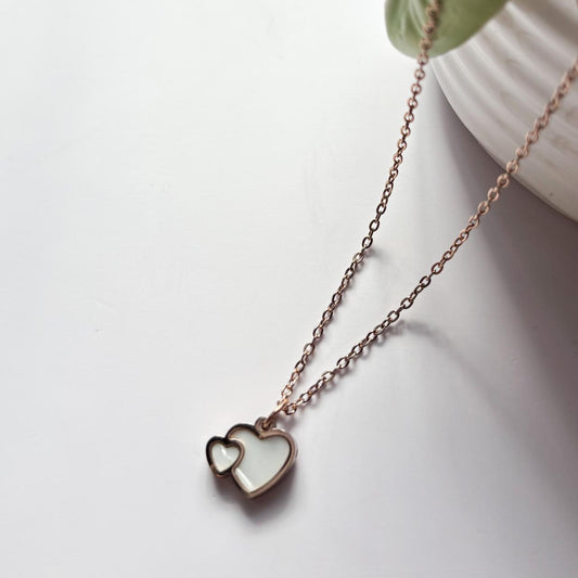 Dual-Sided Double Heart Pendant Necklace – Rose Gold
