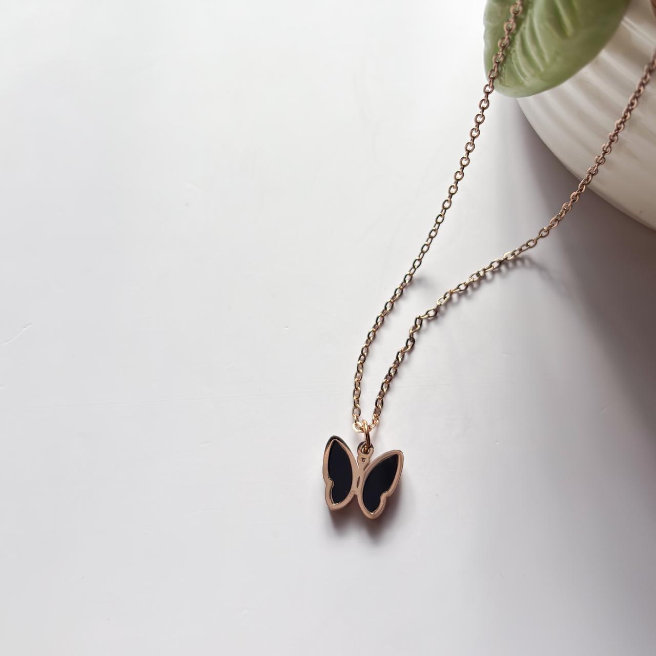 Dual-Sided Butterfly Pendant Necklace - Rosegold