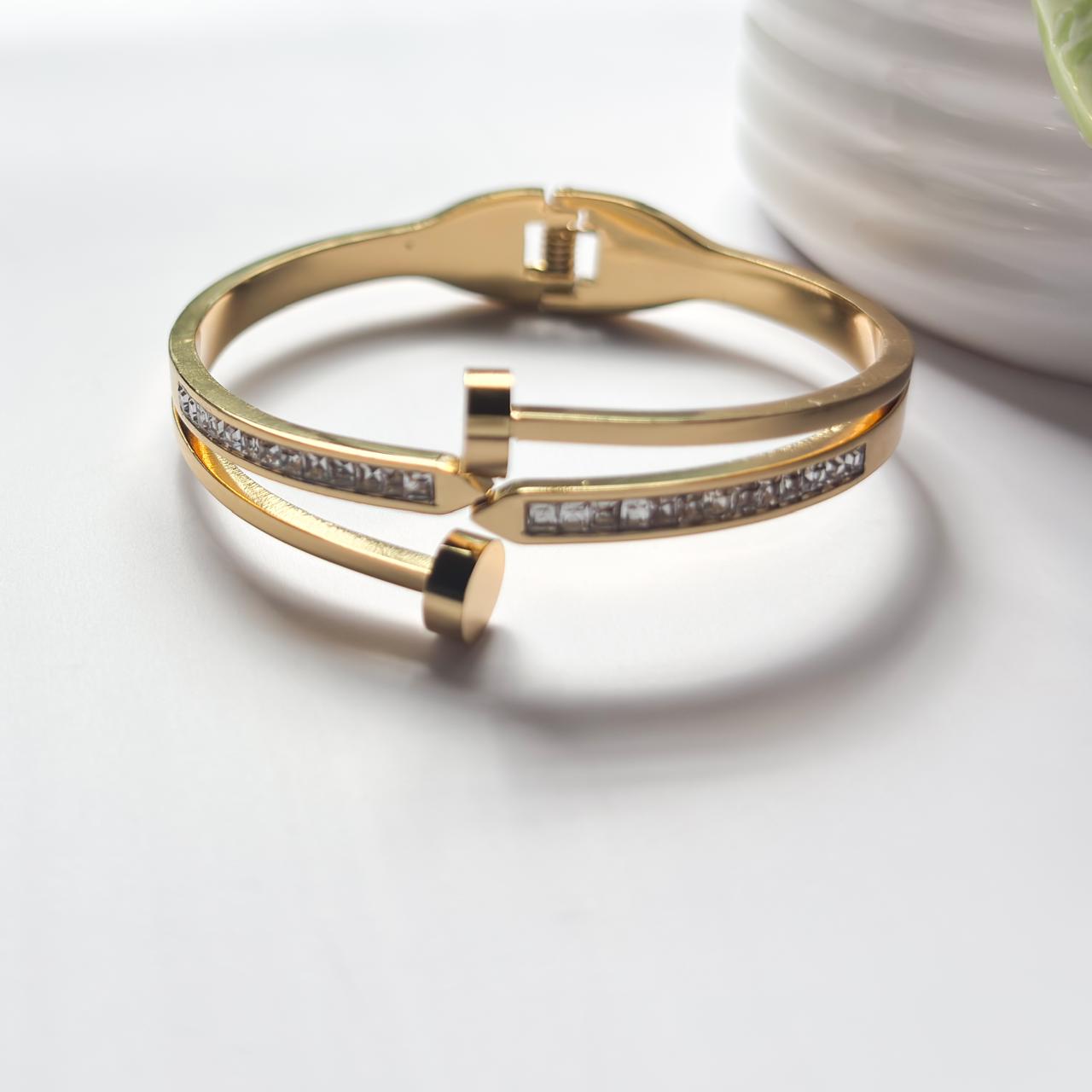 Nail Loop Bangle Bracelet With Stones