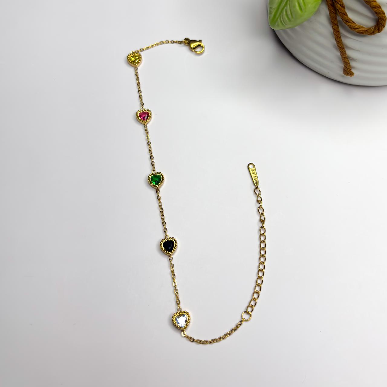 Multi Color Heart Stone Bracelet