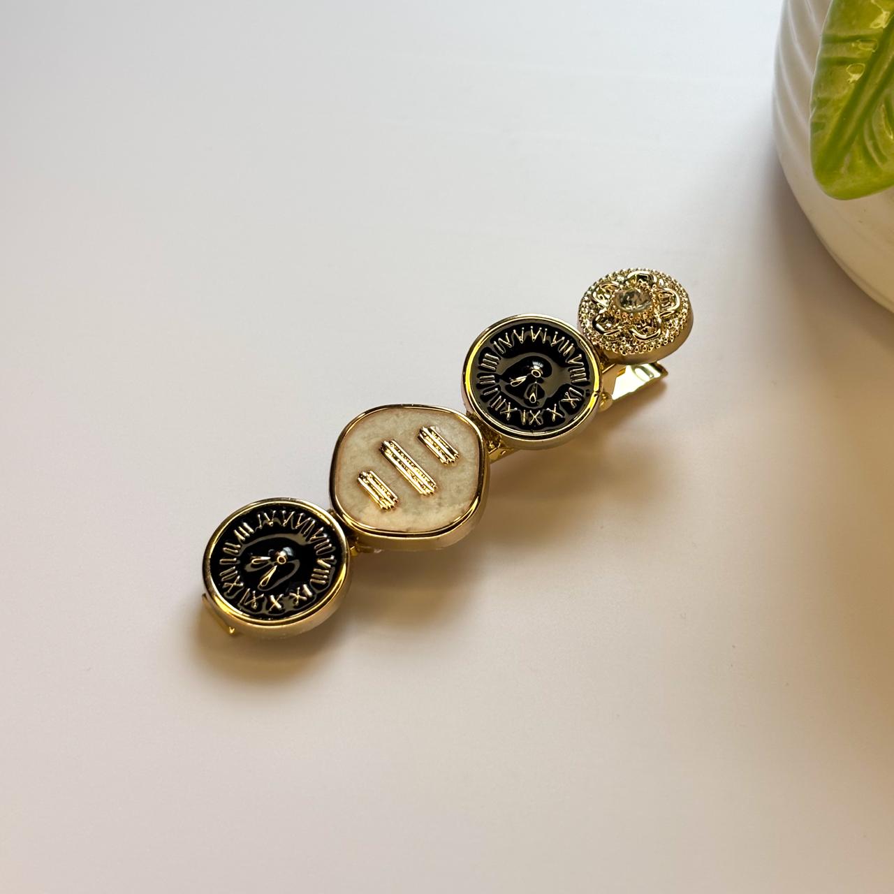 Black enamel button Hair Slide