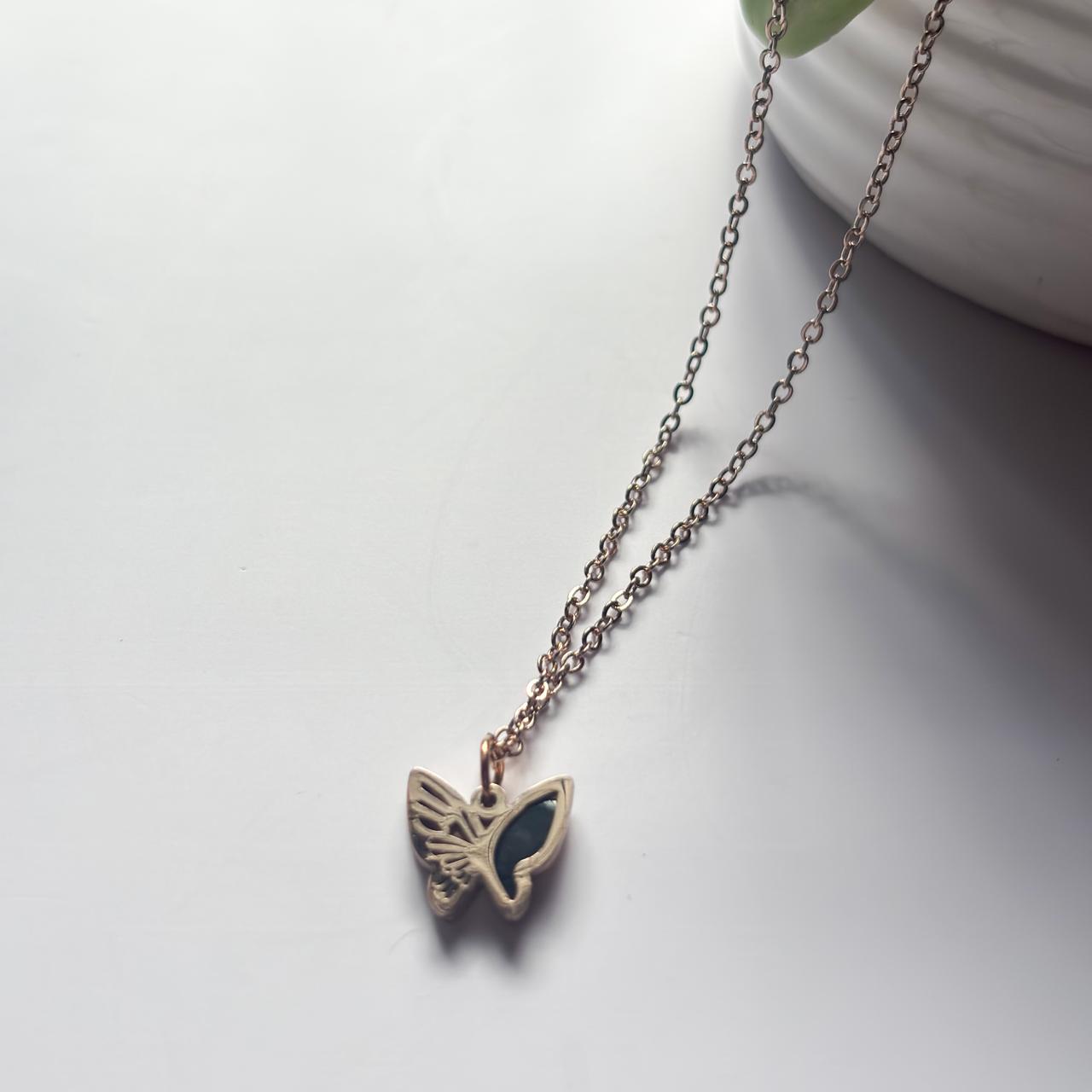 Dual-Sided Butterfly Pendant Necklace – Rose Gold