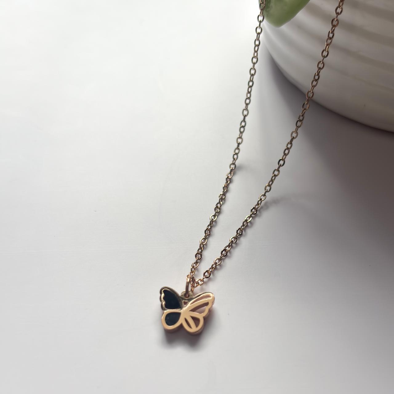 Dual-Sided Butterfly Pendant Necklace - Rosegold