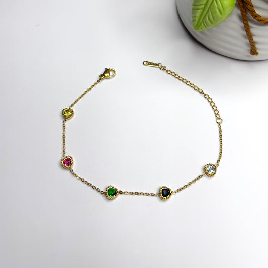 Multi Color Heart Stone Bracelet