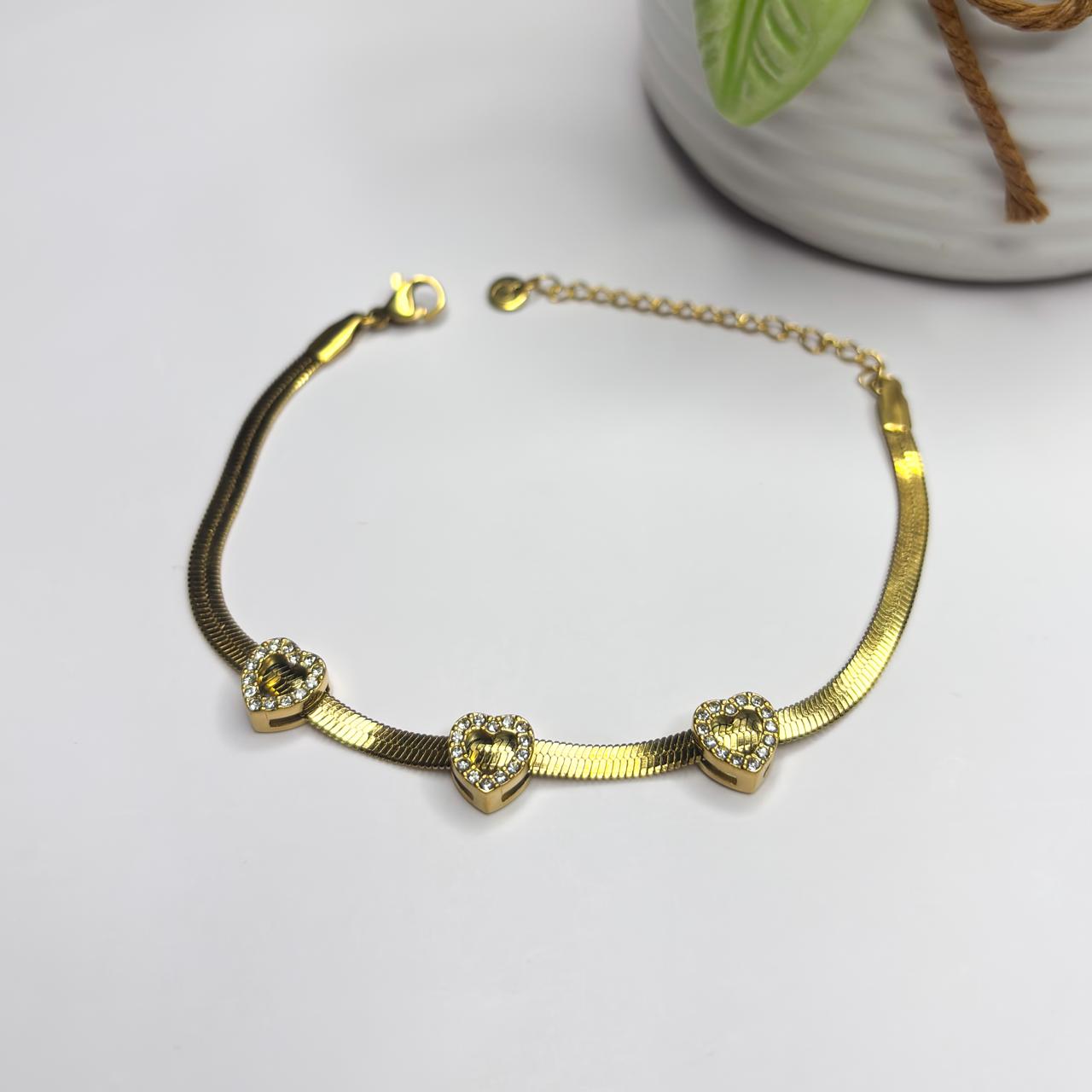 Triple Heart Snake Chain Bracelet