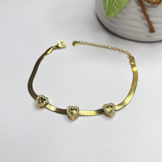 Triple Heart Snake Chain Bracelet