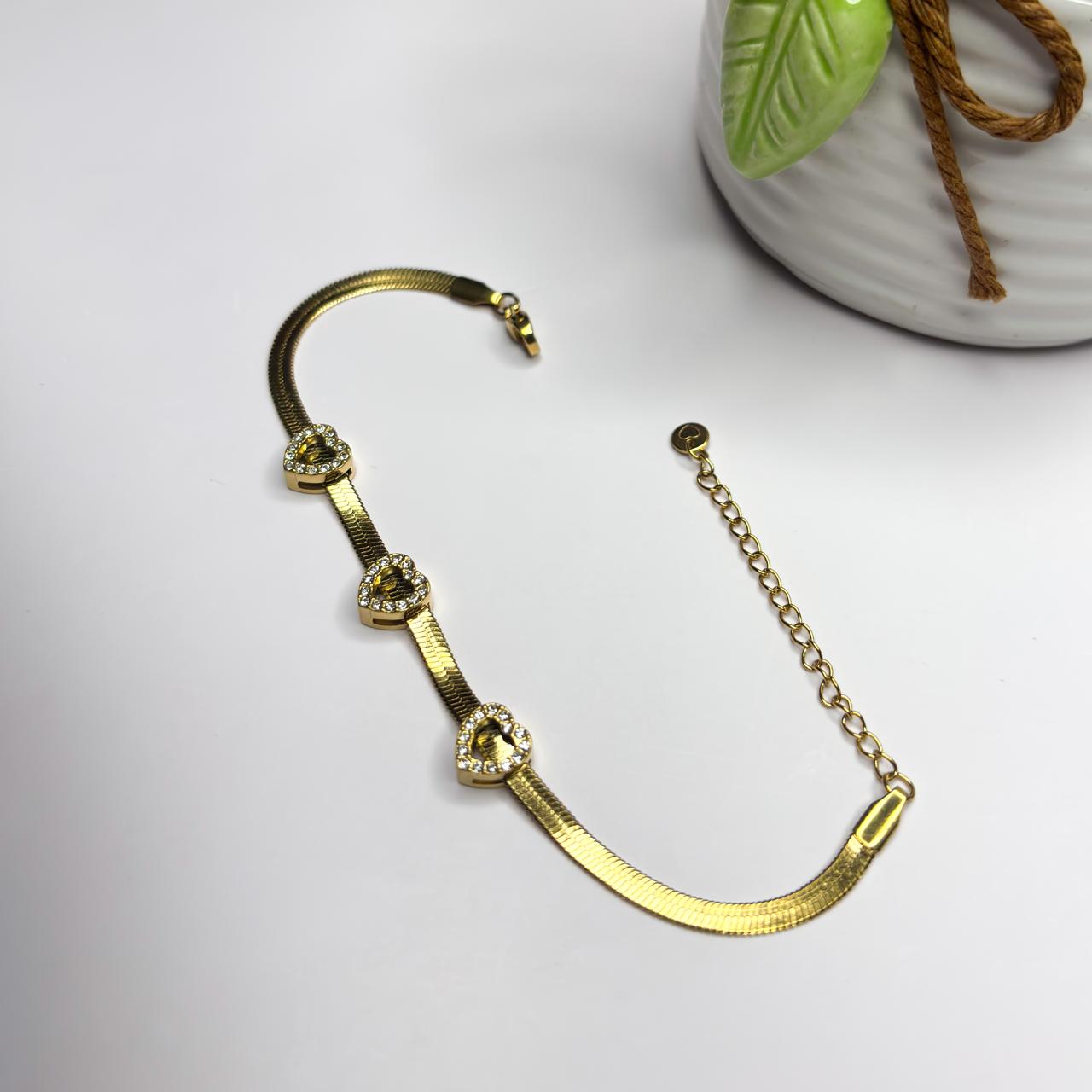 Triple Heart Snake Chain Bracelet