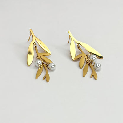 Falling Leaves Pearl Statement Earring