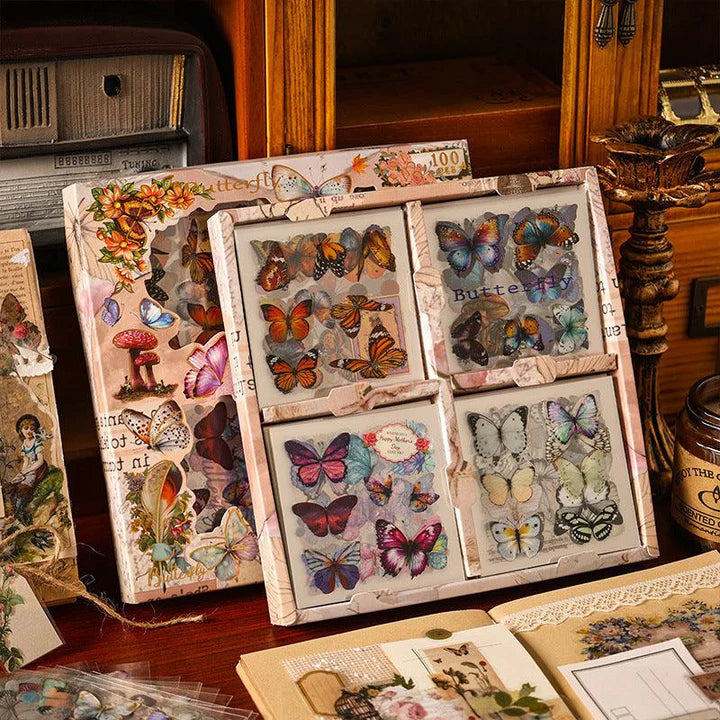 Butterfly Retro Vintage Decorative Journaling Sticker Box