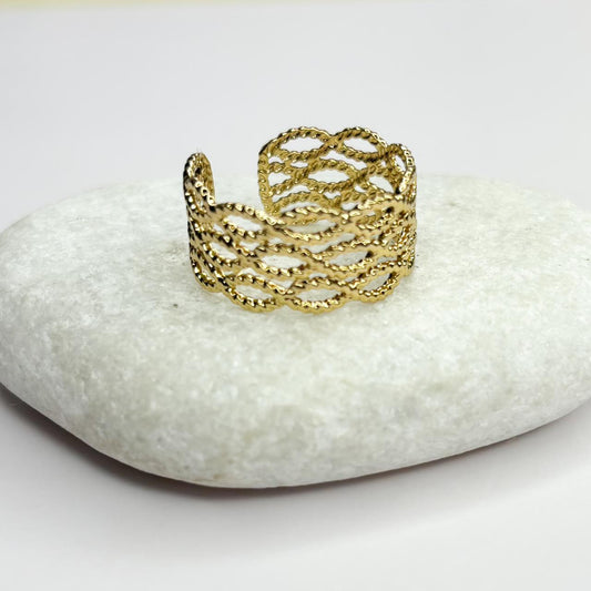 Triple Layer Wave Statement Ring